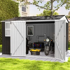 Large Metal Outdoor Storage Shed with Window, Lockable Tool Storage Sheds