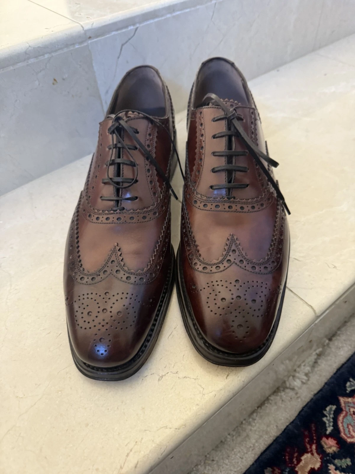 Ferragamo — Ferragamo  Tramezza 7.5 D Brown Leather Wingtip Welted Oxford Men's Dress