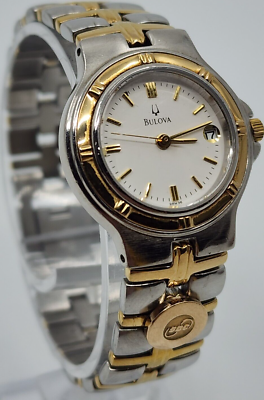 Womens Bulova Quartz Two Tone Gold Silver Date Watch NEW  display picture 3