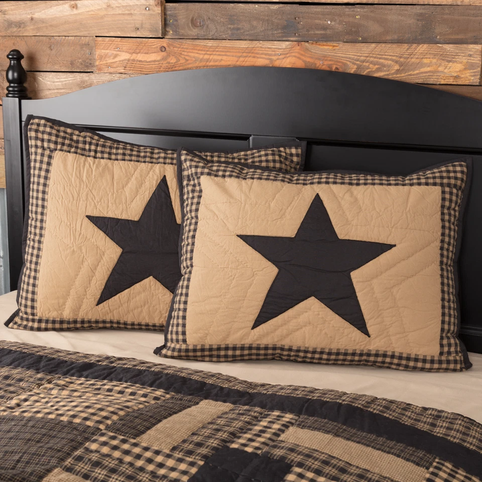 BLACK CHECK STAR QUILT SET & ACCESSORIES. CHOOSE SIZE & ACCESSORIES. VHC BRANDS - Image 2 of 4