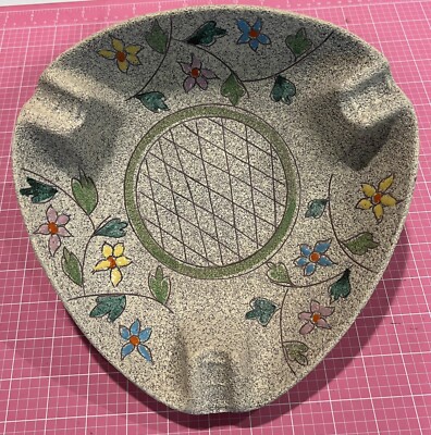 Large MCM Bitossi Enameled Flower Pottery Ashtray Ceramic Italy 19 Fratelli