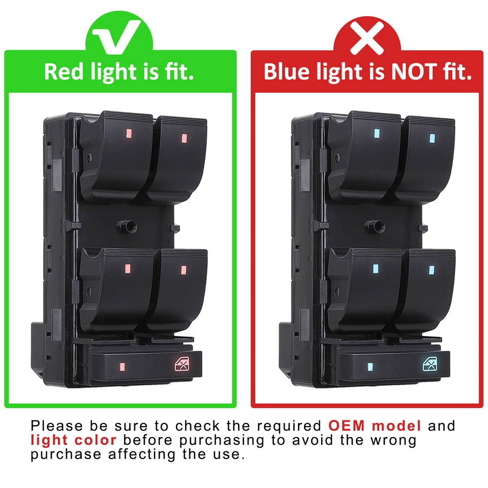 Master Window Control Switch Red Light for 2007-2016 GMC Acadia 20945224 901-990 - Изображение 2 из 4