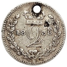 1838 UK GB GREAT BRITAIN MAUNDY SILVER 2 PENCE COIN QUEEN VICTORIA # 1168