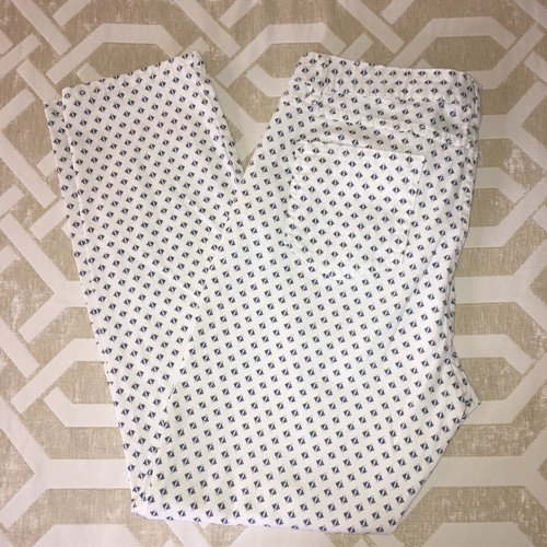 Andrea Jovine White with Blue Design Size 14 Cotton Polyester Blend Pants Y2K - Picture 9 of 16