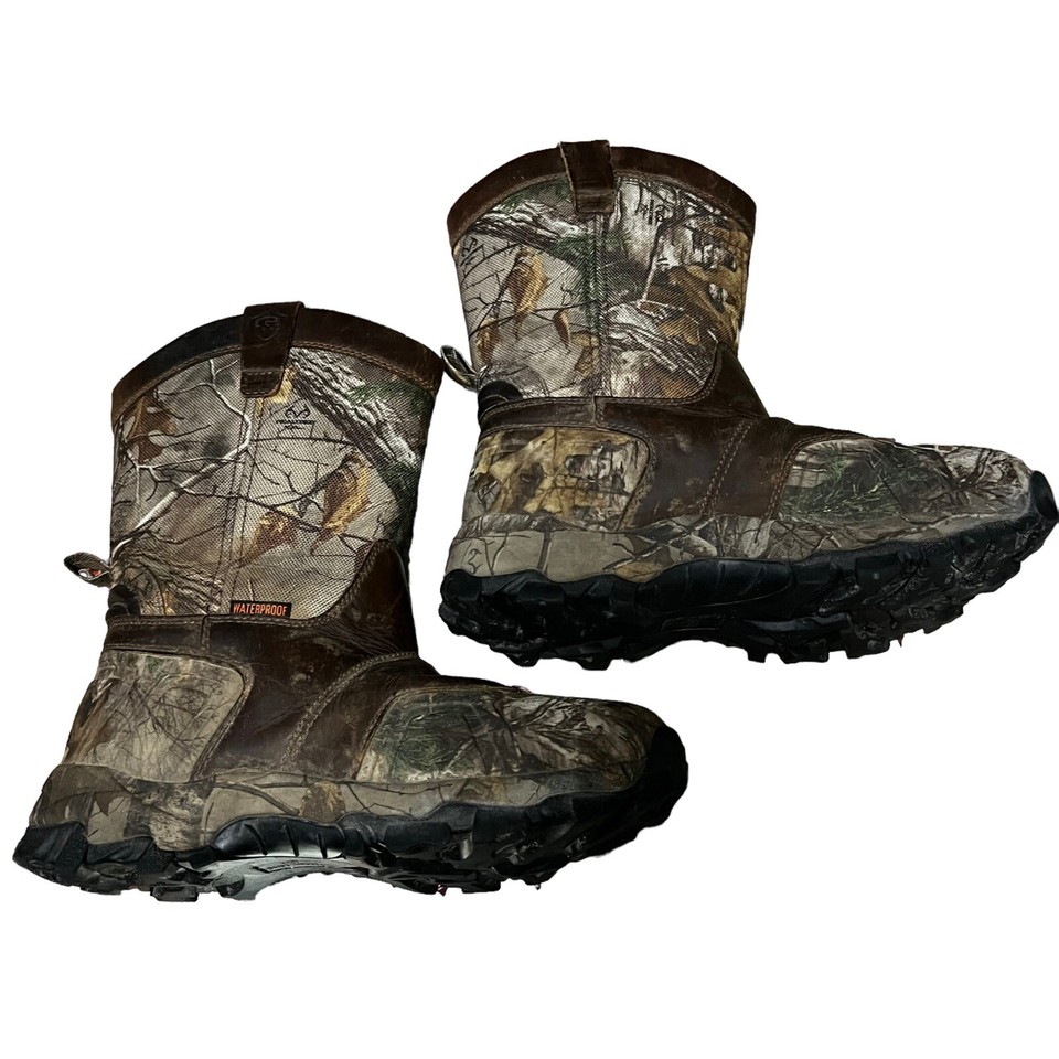 Game Winner Men’s Boots Brown & Camo Hunting Leather Waterproof Size 8
