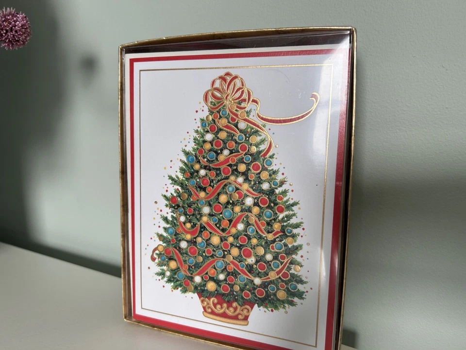 Caspari Christmas Tree Embossed Boxed Christmas Cards - 10 Cards. NIB - Image 4 of 4
