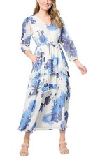 Destination 365 Floral Clip Dot Chiffon Maxi Dress White