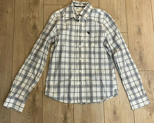 Abercrombie \u0026 Fitch Ragazzo Camicia CHECK BIANCO GRIGIO XL Cotone Manica  Lunga | eBay