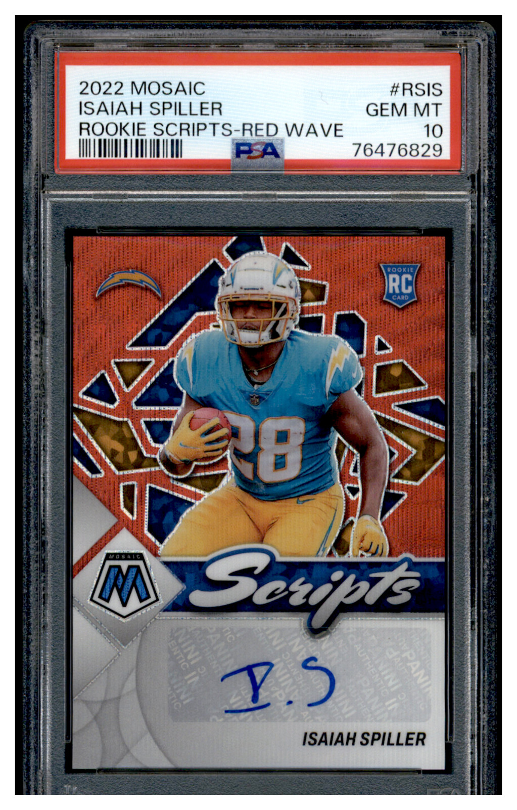 Isaiah Spiller Panini Mosaic Rookie Scripts #RSIS Red Wave