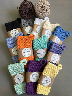 Set of 2 Hand Crocheted Washcloths Hanging Dishcloths 100% Cotton CHOOSE COLOR!