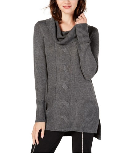 I-N-C Womens Cable Tunic Sweater, Grey 