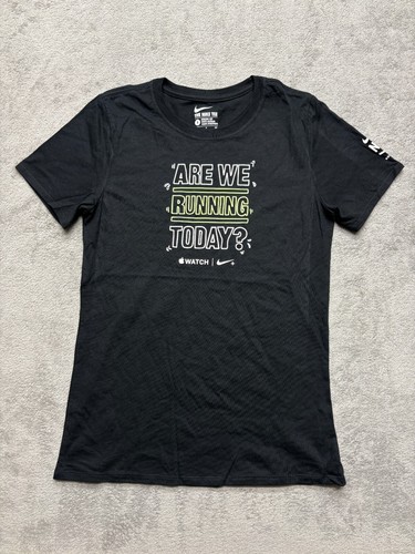 Nike Are We Running T-Shirt Damen Small Schwarz Apple Swoosh Run Club