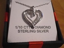 NIB Sterling Silver 925 1 /10 CTTW Diamond 3/4" Heart Pendant Necklace 18"