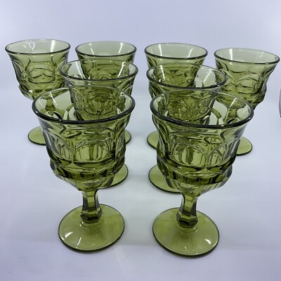 Set of 8 Fostoria Argus Avacodo Green Water Goblets W/ Henry Ford Museum