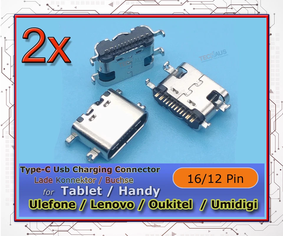 Type c Usb C universal tablet usb Anschluss Buchse charging port 16 / 12 pin