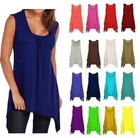 WOMENS HANKY HEM TOP LADIES LONG SLEEVELESS SCOOP NECK VEST FLARED SWING TOP