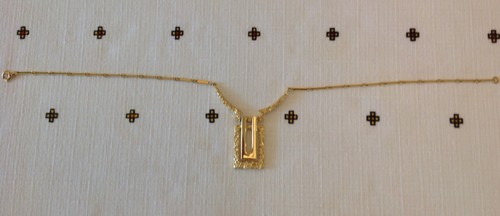 Vtg Crown Trifari Gold Tone Link Necklace Pendant Art Noveaux Design Key Logo - Picture 9 of 10