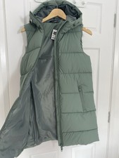 New Green Longline Gilet With Hood, Padded, Size Xs (6-8) Fully Lined