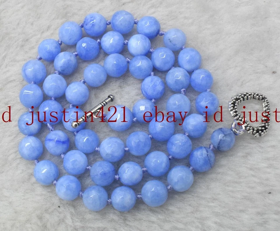 Fashion 8mm Faceted Aquamarine Round Gemstone Necklace 18'' Tibetan Silver Clasp - Image 2 of 4