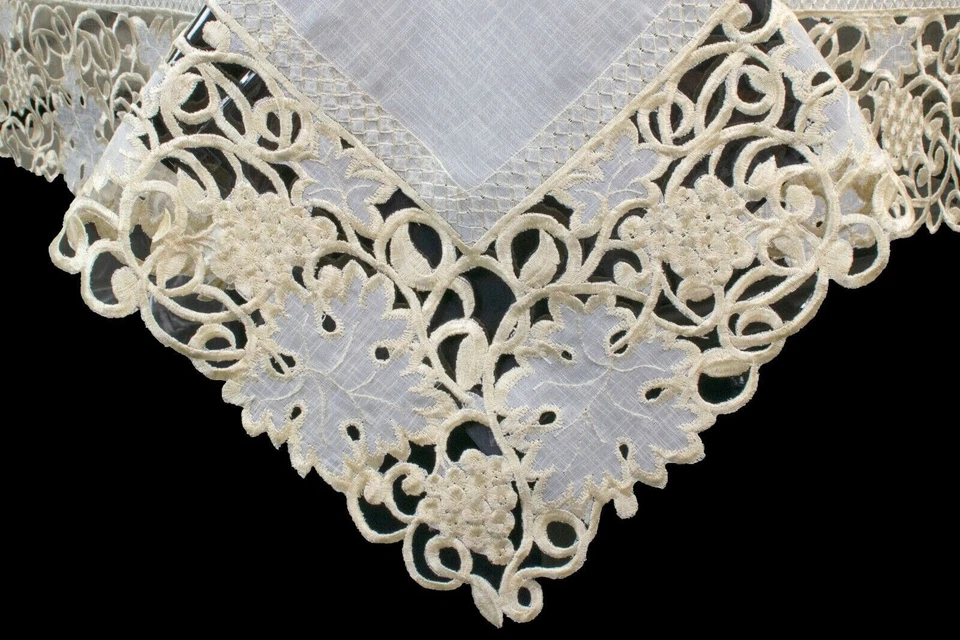 SUPER Clearance!! Beige 72x144" Leaves Embroidery Organza Tablecloth 12 Napkins - Image 3 of 4