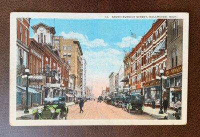 #ad Unused South Burdick Street Kalamazoo Mich Postcard c1910s Michigan MI Stores $2.50