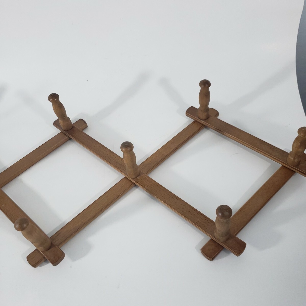 Vintage Wood 10 Peg Wall Rack Accordion Hanger Kitchen King JAPAN