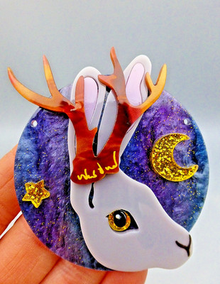 Vintage moderne BROSCHE Handarbeit Ostern zauberhafter Waldhase Hase Acryl