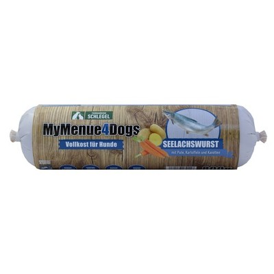 MyMenue4Dogs Hundefutter Seelachswurst 800g Fisch Snack Vollnahrung Hundewurst 