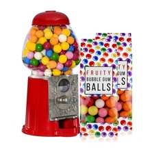 2x Fruity Bubble Gum-Balls Nachfüll-Packung 250g & 1x Kaugummiautomat 23cm rot