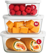 Chef Preserve Glass Vacuum Seal Containers for Food Storage, 3pcs Set