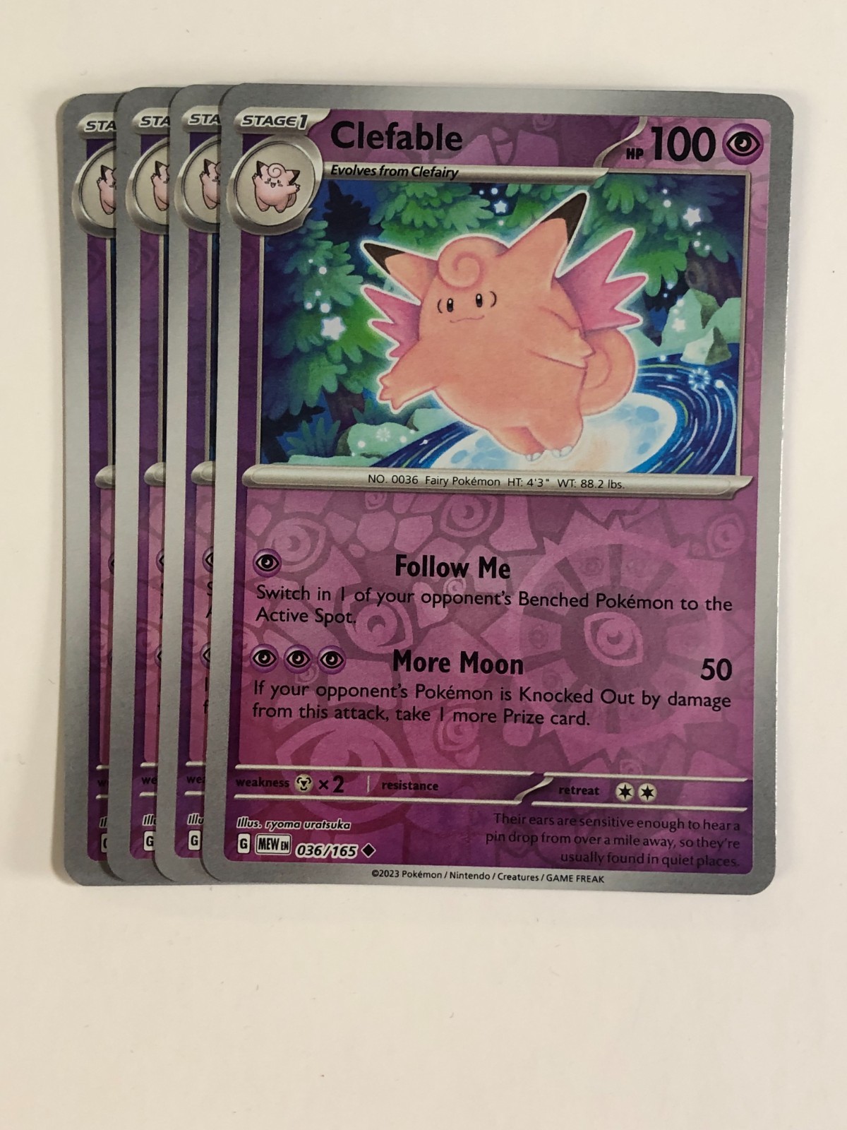 Pokemon TCG 151 4x Playset Reverse Holographic Clefable 036/165 Near Mint