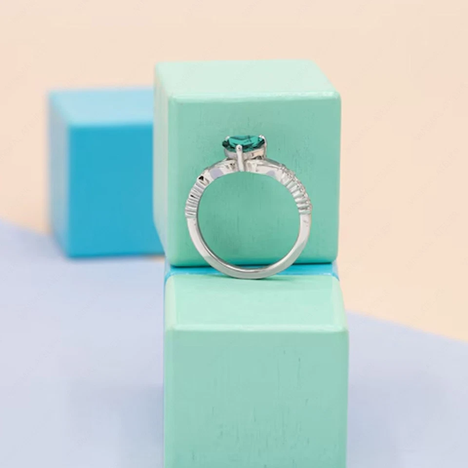 Heart Shape Green Tourmaline Engagement Ring, Unique Claddagh Style Wedding Ring - Image 3 of 4