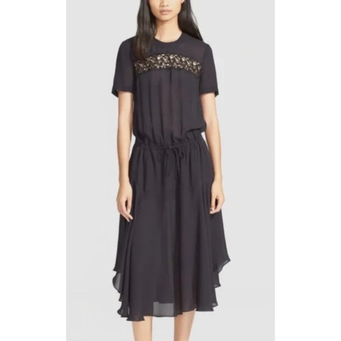 A.L.C. ALC Silk Drawstring Waist Midi Dress in Navy & Black Lace Size 12 A.L.C. ALC Silk Drawstring Waist Midi Dress in Navy & Black Lace Size 12