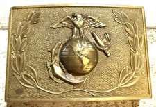 Vintage USMC Marines Belt Buckle Eagle Globe Anchor Solid Brass 2 Pc. 3  x 2  