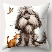 SMILE -FUZZY DOG Orange CAT in LOVE-Pillow Cover-with zipper-17.7 x17-inch