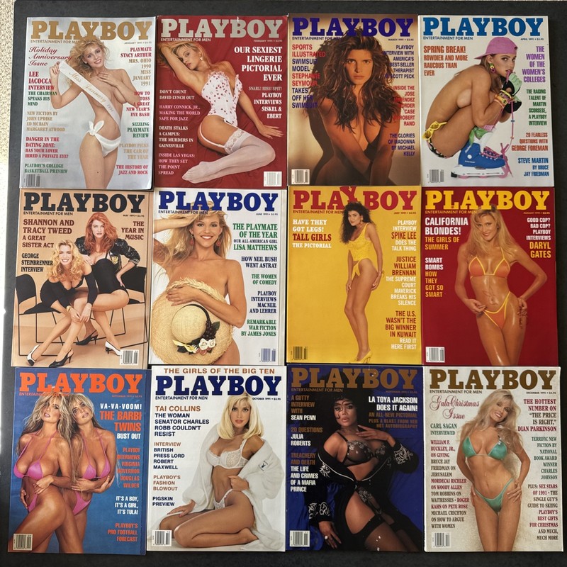 Playboy 1991 COMPLETE Year Lot 12 Issues Stephanie Seymour Herb Ritts Barbi Twin