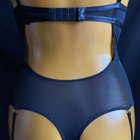 Ann Summers KARMEN Underwired Suspender Body Black Embroidered Mesh, 12-14 D-DD