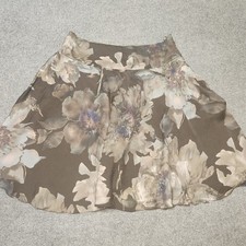 Lauren Ralph Lauren Skirt 12 Brown Silk Dark Floral Lined Pockets Romantic