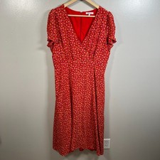 Madewell Silk Puff-Sleeve Wrap-Front Midi Dress in Calico Floral Size 14 Red