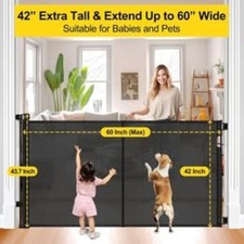 Extra Tall 42 Retractable Baby Gate, Extends 60 Wide, Indoor/Outdoor Use