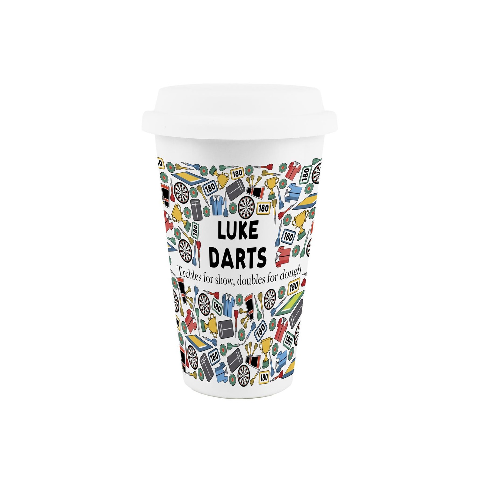 Custom Darts Novelty Ceramic Travel Mug - Fun Pub Sports Drinkware Gift