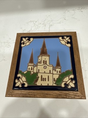 Decorative Framed Ceramic Tile St. Louis Cathedral New Orleans About 7.25 x7.25