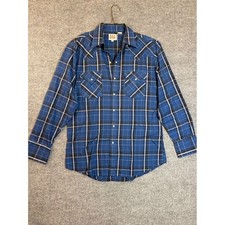 Ely Cattleman Mens Blue Plaid Western Pearl Snap Long Sleeve Shirt Size M