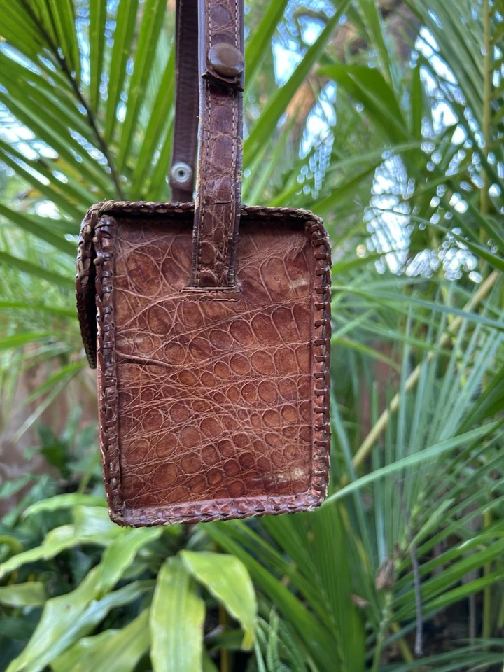 Bolsa de mão genuína de couro de jacaré mel, cor marrom âmbar trava quebrada - Imagem 2 de 4