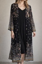 Stevie Nicks Style Sheer Floral Duster Kimono Festival Boho Lightweight Long
