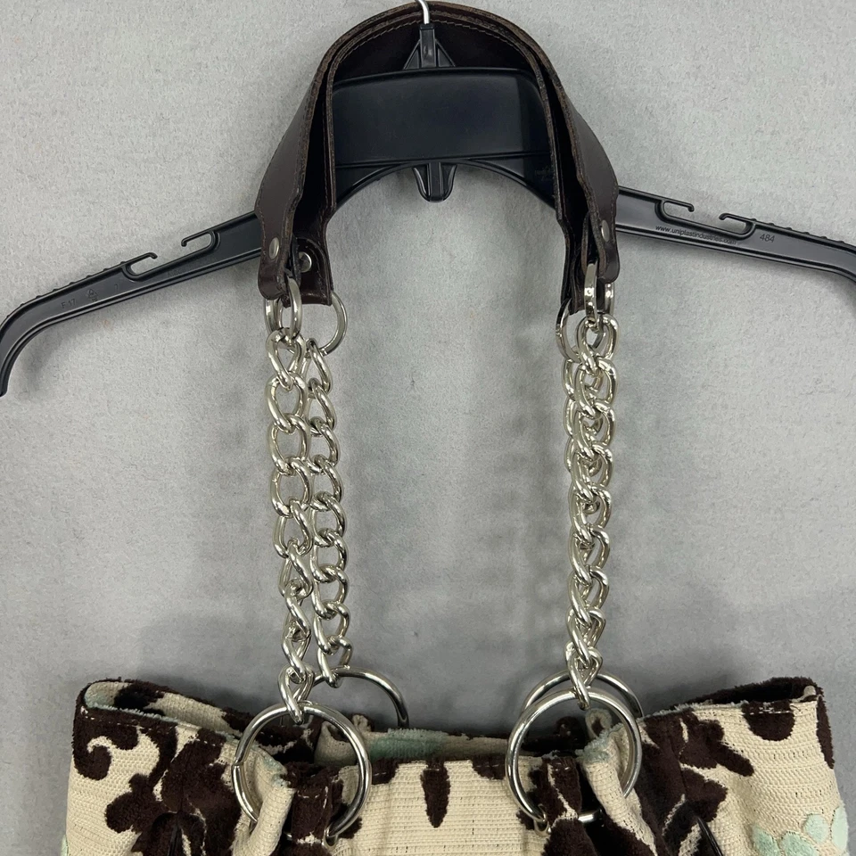 Bolso de Hombro Glenda Gies Mujer Marrón Como Nuevo Floral Brocado Damasco Cadena Cuero Foto 4 de 4