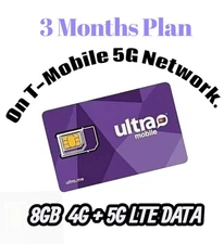 Ultra Mobile sim card with 8 GB 3 Months Plan Included ( $72 PLAN )