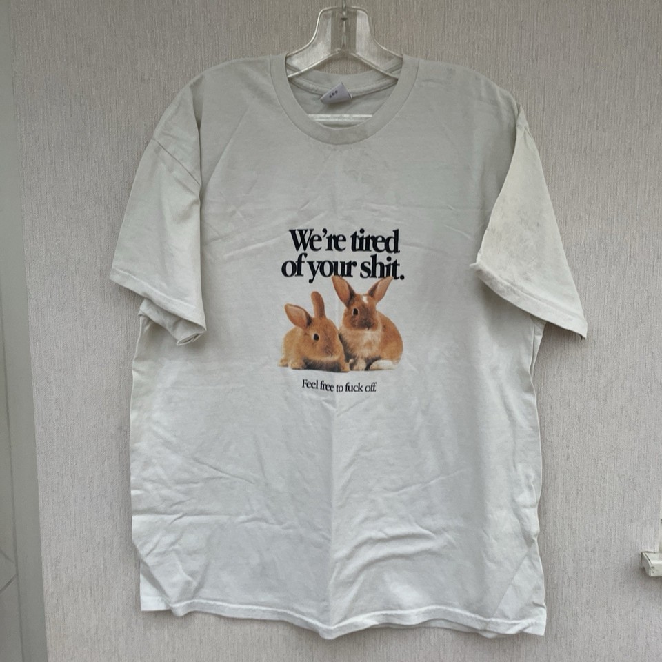 urban outfitters graphic t shirt rude slogan bunnies white short sleeve sz m