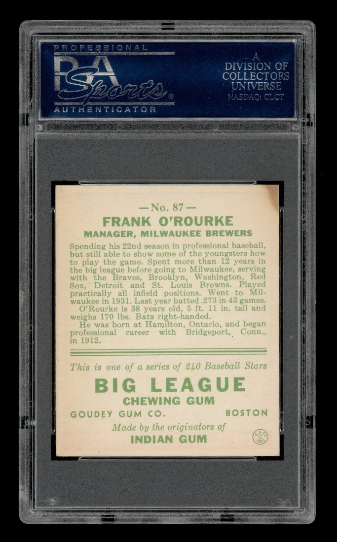 1933 Goudey Set-Break # 87 Frank O'Rourke PSA 4 VG-EX view 2