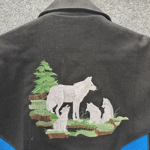 VTG Buffalo Nickel Aztec Wolf Western Cowboy Embroidered Bomber Jacket Men's M - Picture 3 of 13
